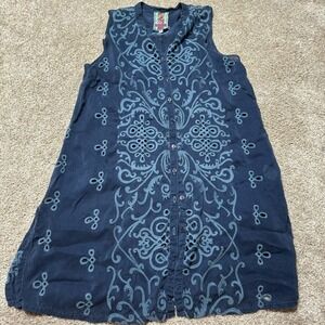 Johnny Was Blue Eyelet Button Down Sleeveless Tunic